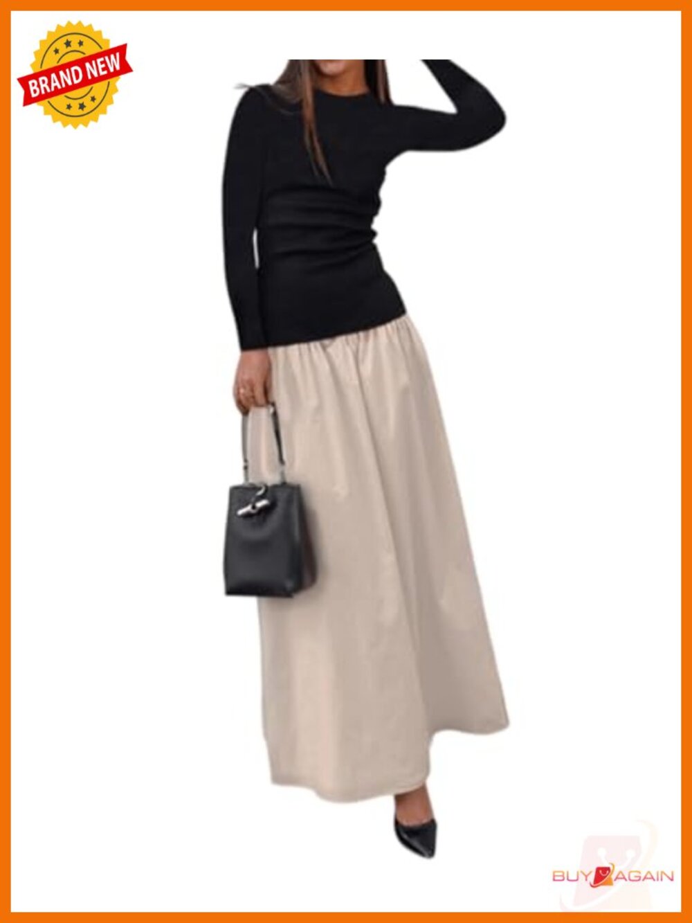 Long Sleeve Patchwork A-Line Maxi Dress Fall Winter Beach